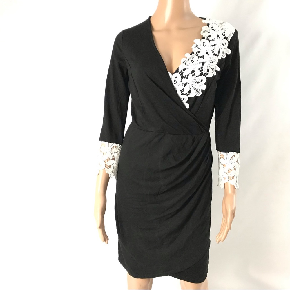 New Drimmaks Women Faux Wrap Dress Size M Black